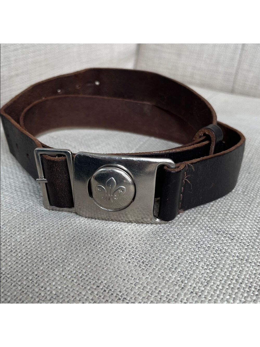 Vintage Scout Assn Approved Patt Brown Leather Belt Two Piece Buckle Adjustable